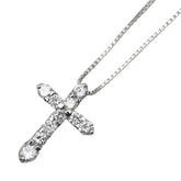 Pt900 プラチナ Pt850 プラチナ ダイヤ0.50ct クロス 十字架 モチーフ ペンダントネックレス レディース 【中古】